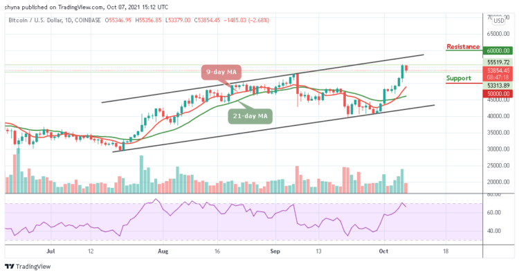 BTC/USD Corrects Gains As Price Drops to $53,379