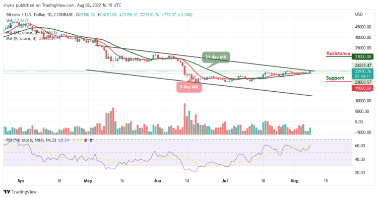 Bitcoin Price Prediction for Today, August 8: BTC Touches $24,000 Resistance