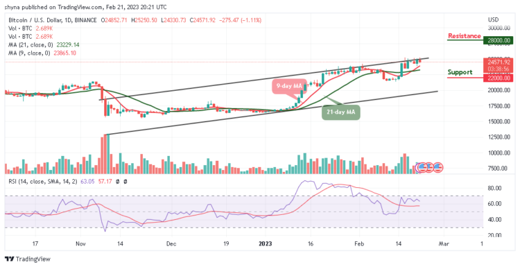 BTC/USD Fails to Hold Above $25,000 Level