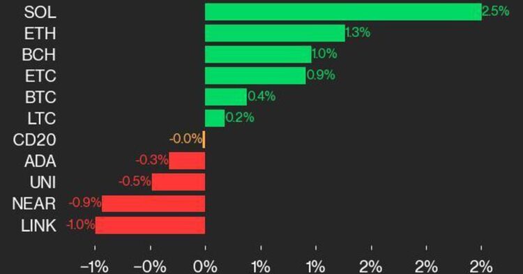 CoinDesk 20 Performance Update: SOL and ETH Lead Advancers as Index Stays Flat