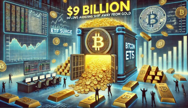 Bitcoin ETFs See $9 Billion Inflows Amid Escalating Shift Away From Gold