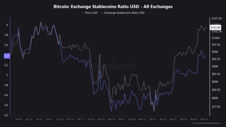 Bitcoin Exchange Stablecoins Ratio Surges—A Warning For Investors?