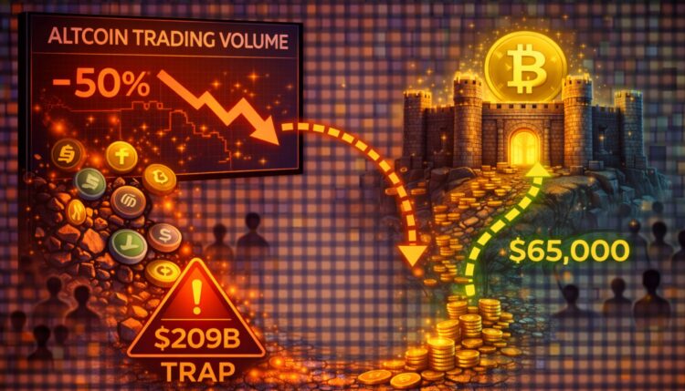 Trading Volumes Halve As Capital Flees To Bitcoin $65,000 Fortress